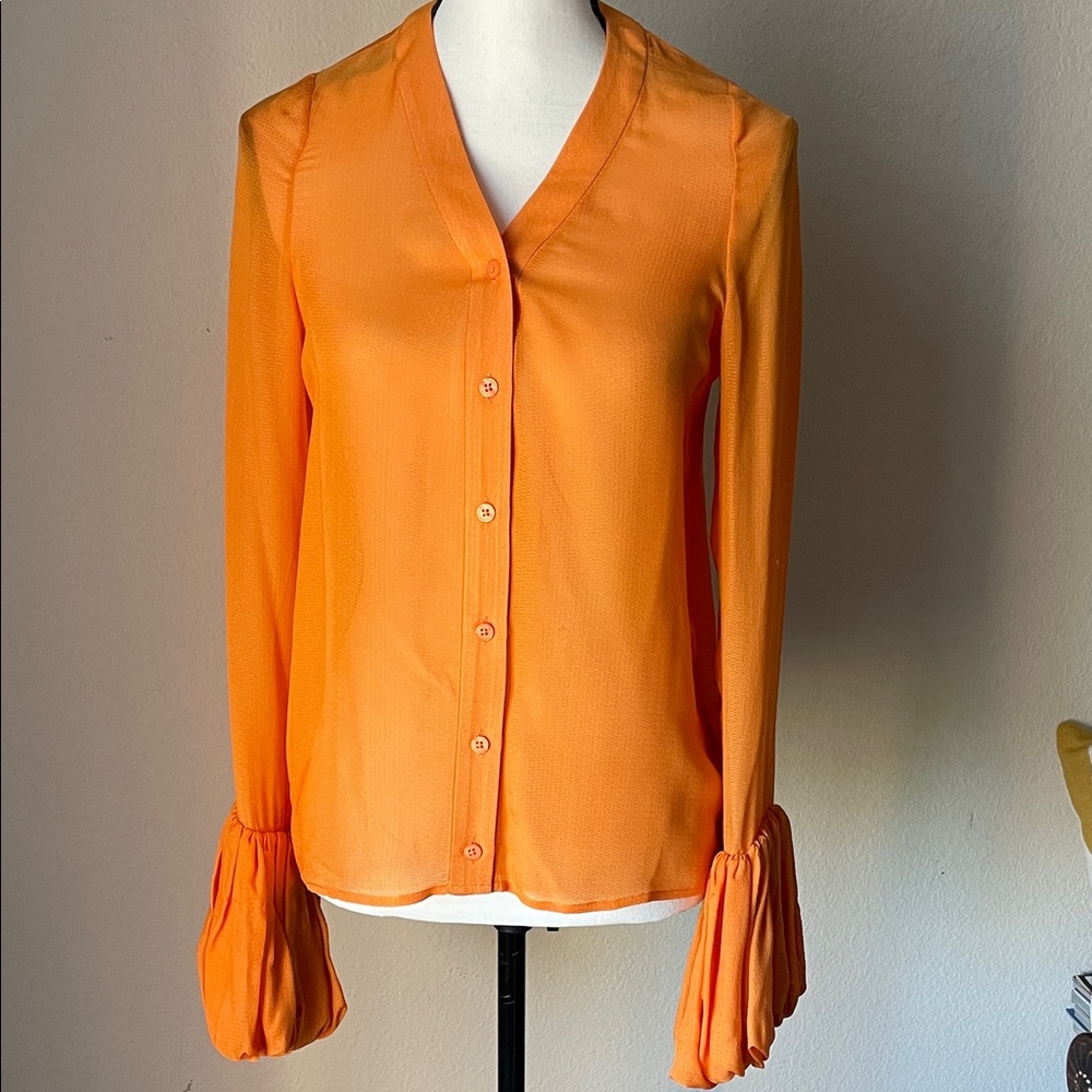 NOEL 100% Silk Orange Blouse . Small